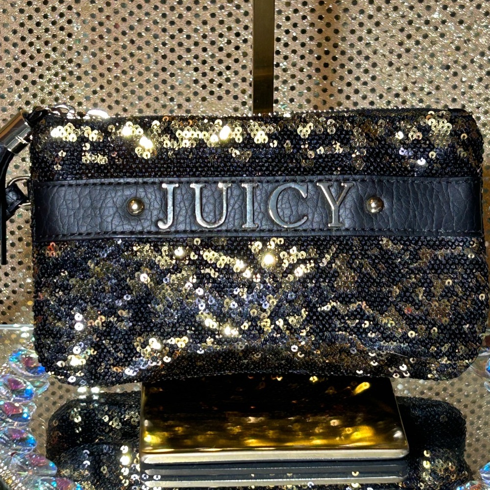 Juicy Couture Black and Gold Sequin Clutch/Wristlet Approx. 8.5” x 5” x 2” NWOT